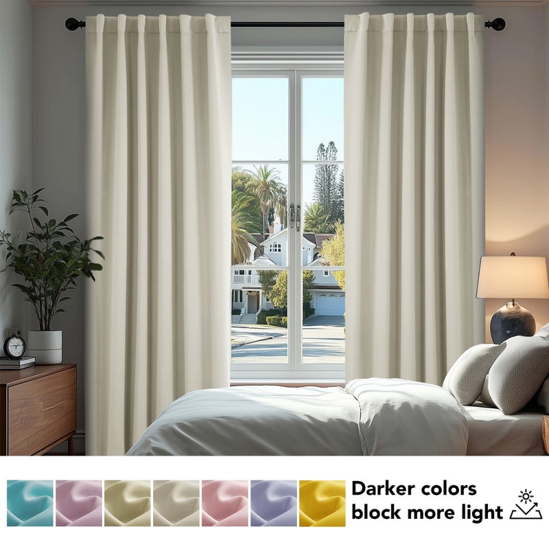 Deconovo Blackout Curtains, Thermal Insulated, W42 x L54 2 Panels, Back Tab, Machine Washable, Room-Darkening Drapes for Bedroom/Living Room Light Beige - Image 4